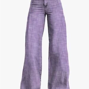 Purple Striped Wide-Leg Pants